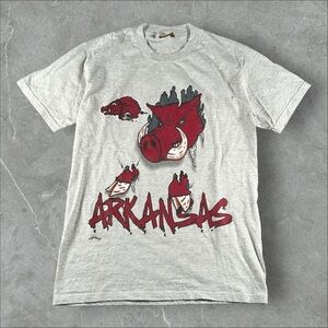 Vintage Arkansas Razorbacks Shirt Mens Medium Grey 90s Break Through Nutmeg Rare